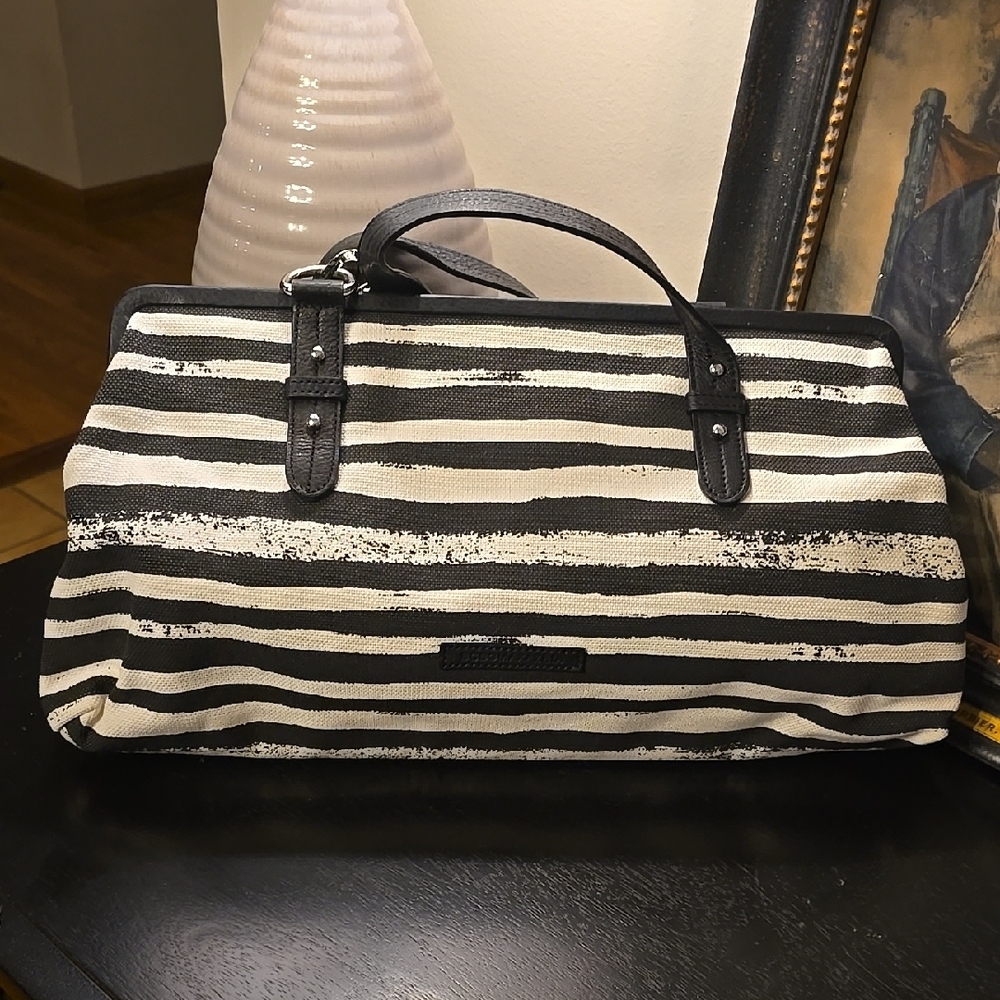 BCBGMaxAzria Black and White Striped Tote